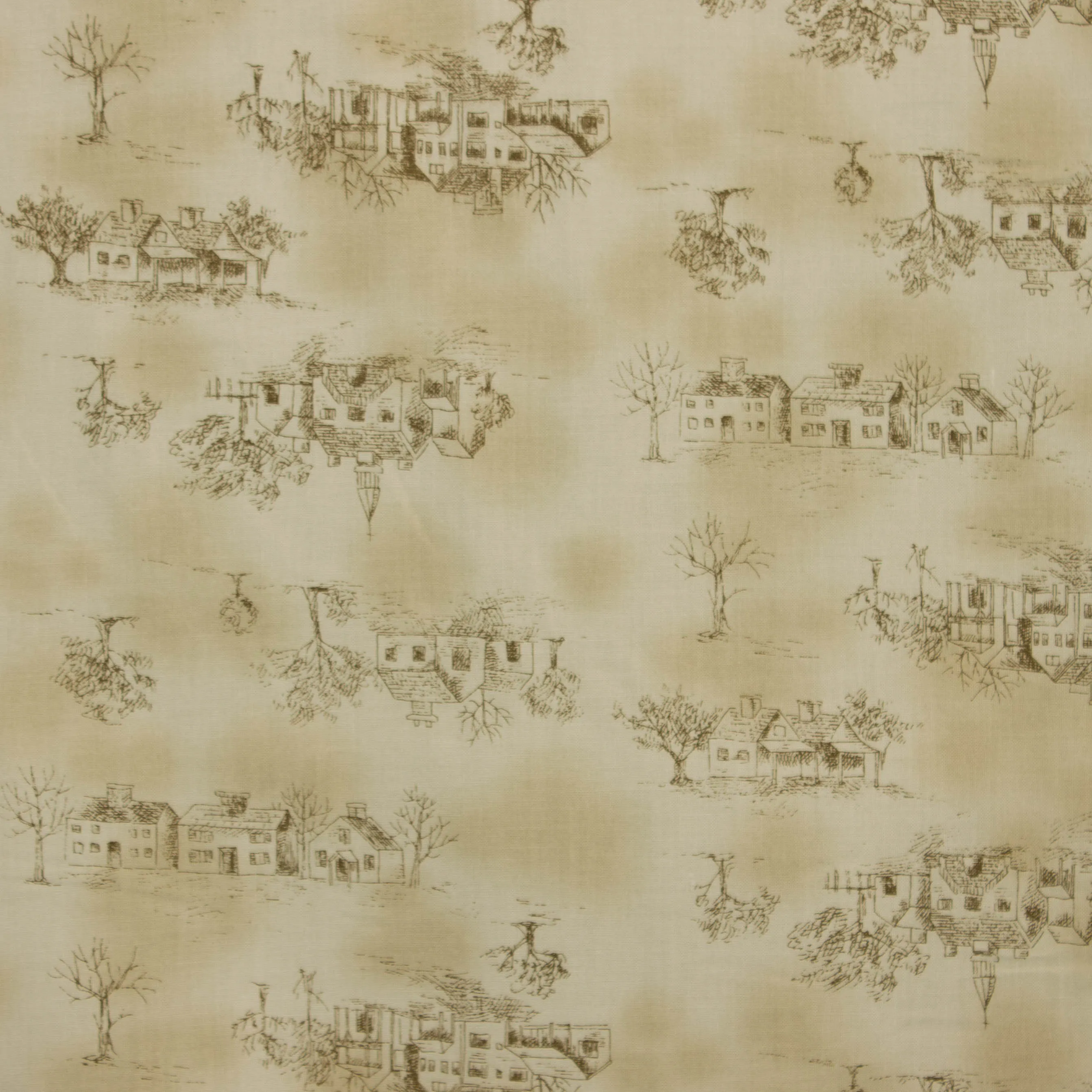 Katoen beige met dorpstaferelen